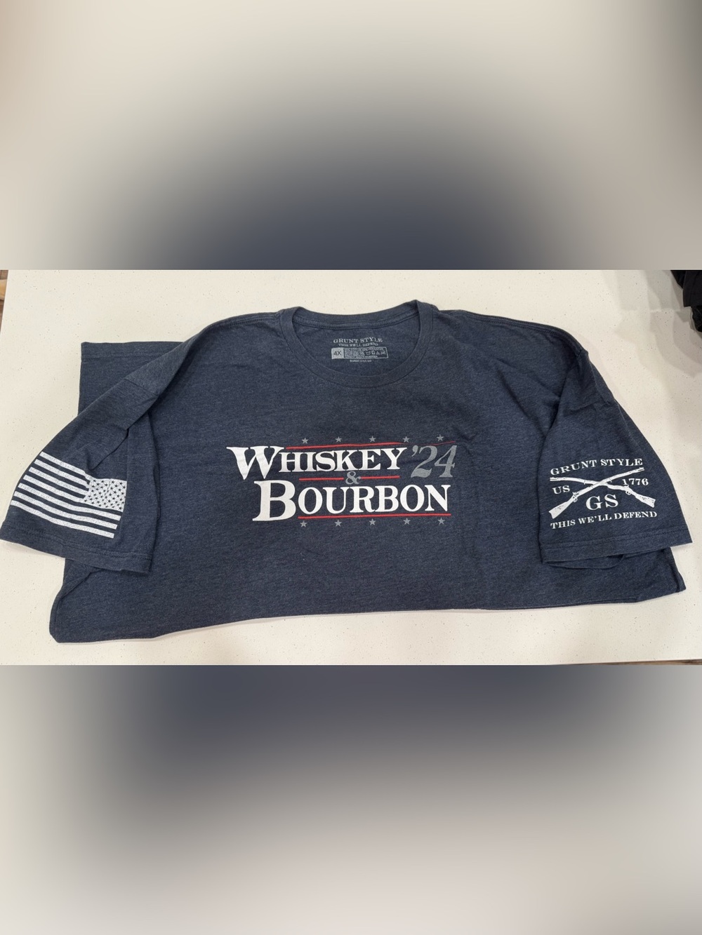 Grunt Style Navy Whiskey & Bourbon '24 Graphic Tee with White and Red Print